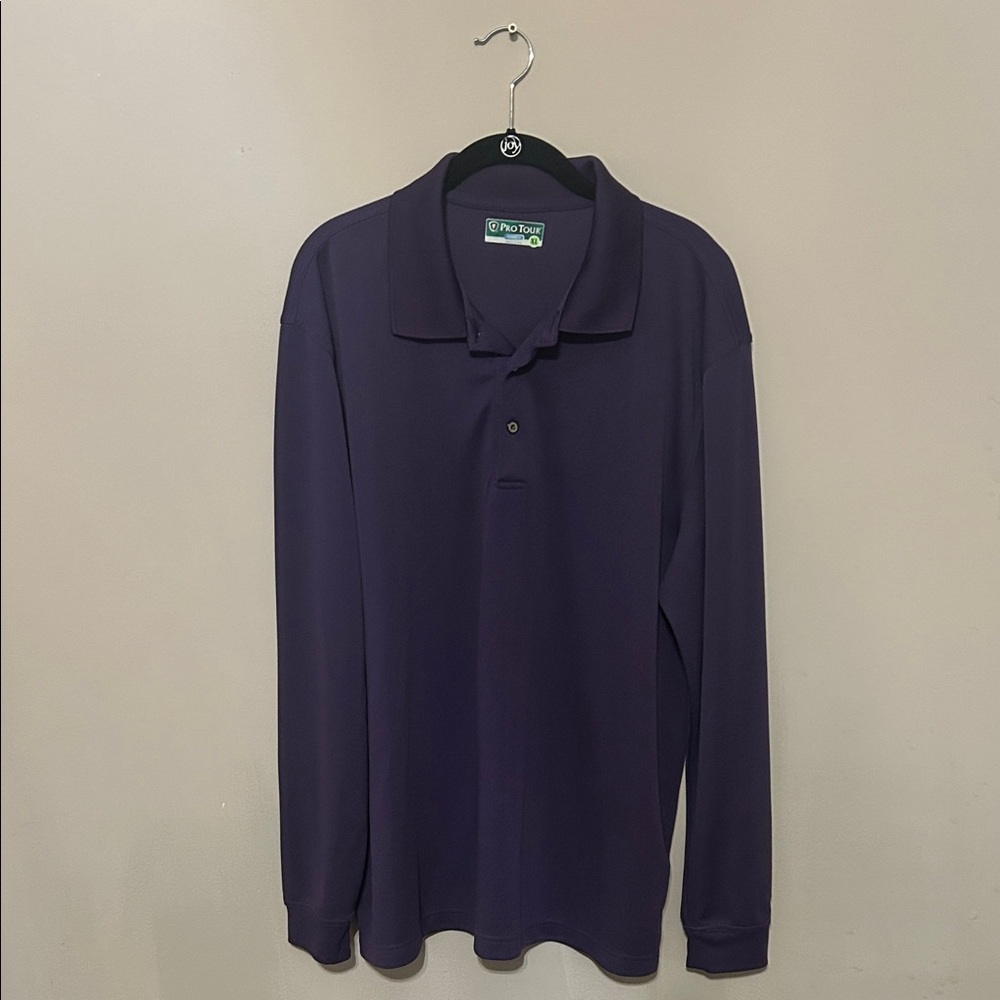 PGA Tour Men's Deep Purple Long Sleeve Polo Shirt
